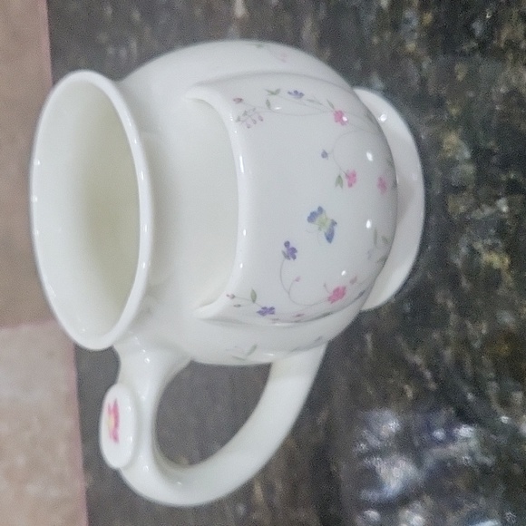 Vintage Ceramic Butterfly and Floral Tea Cup with Bag Holder 8 oz Thumb Rest - Picture 1 of 6